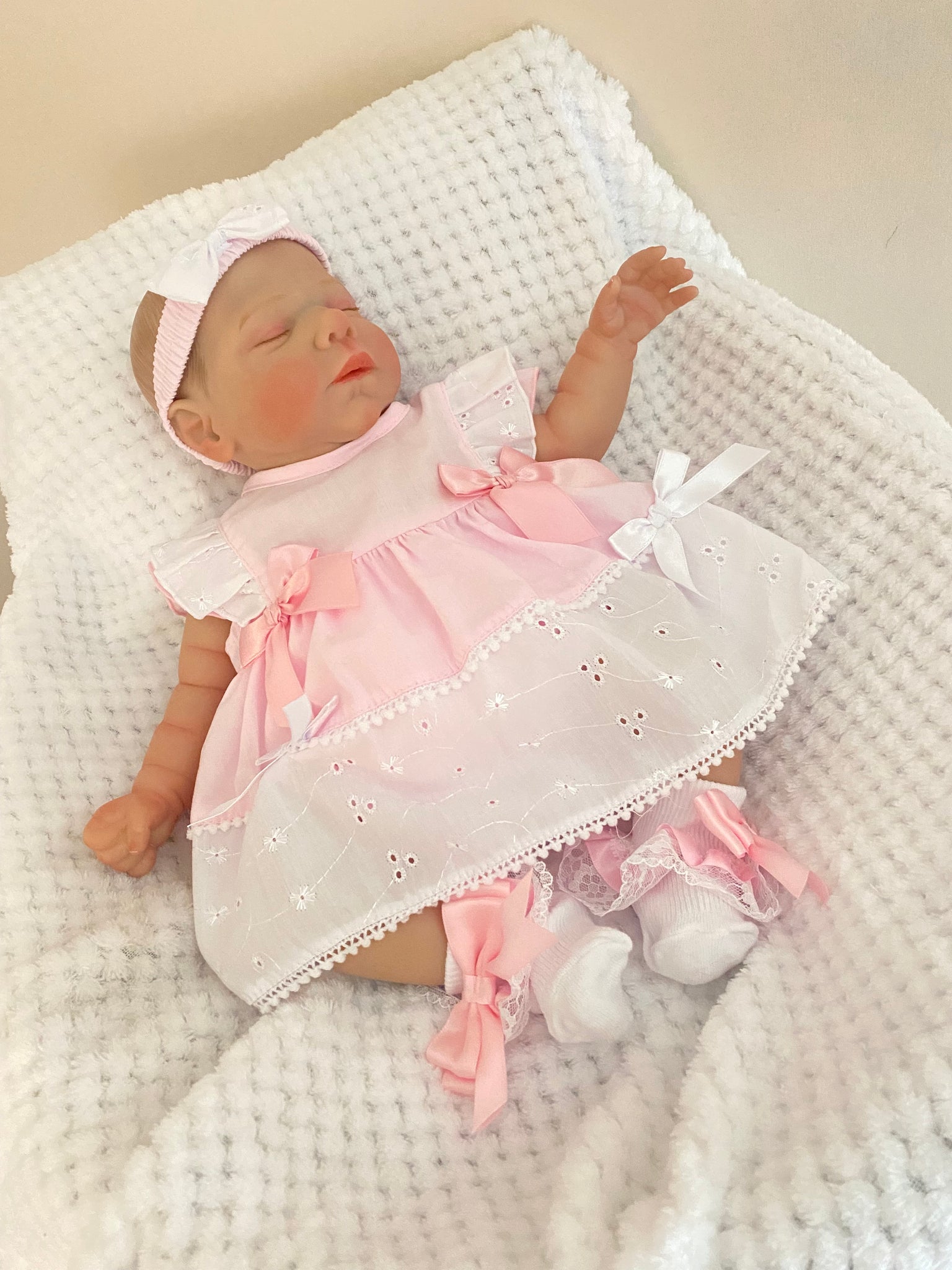 Baby Spanish style Dress with Bloomers and Headband - Pink