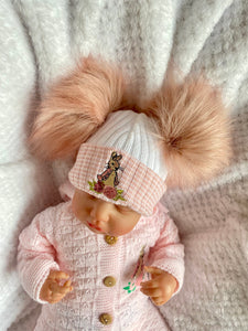 flopsy bunny double faux fur pom pom newborn hat