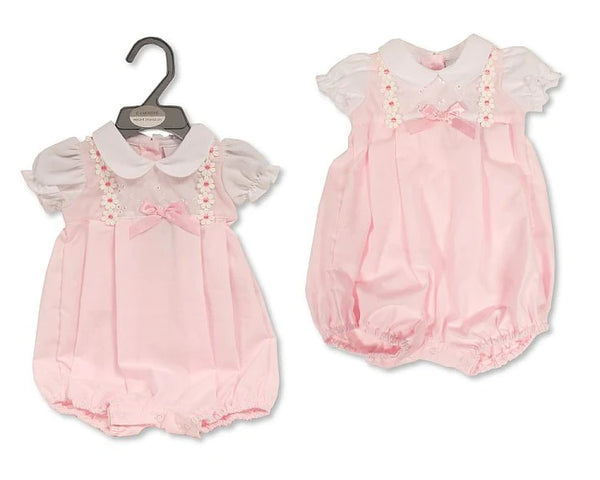 Baby Girls Pink cotton summer Romper With Bows - Daisy