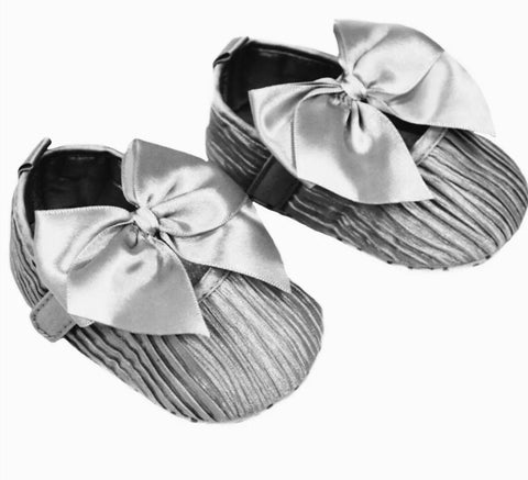 soft sole pre walking crib baby girls shoes silver party occassion baby girl shoes with large bow 