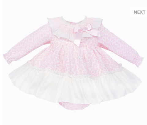 Baby Girls luxury flare dress  Smocked Collar with ribbon  with Bloomers