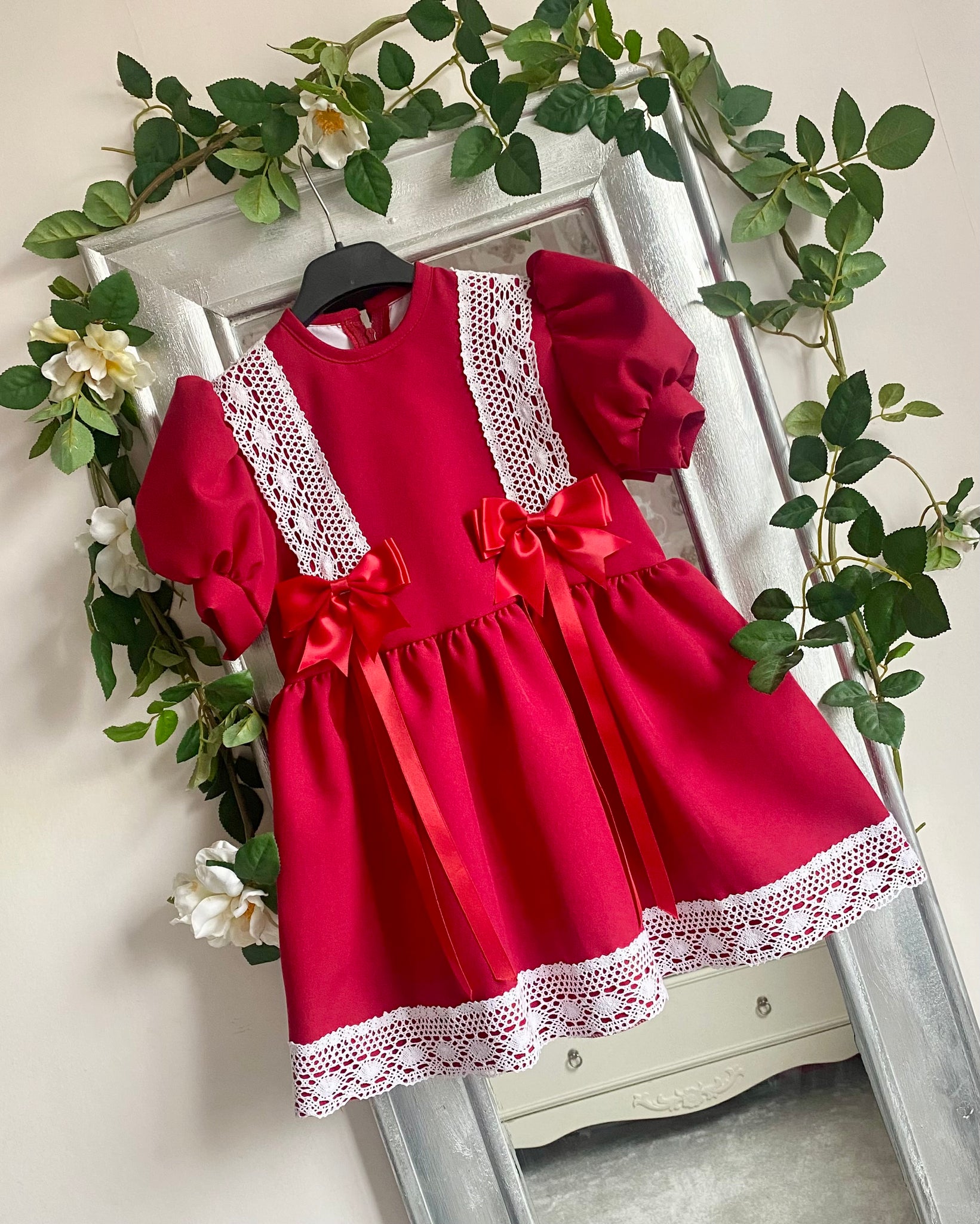 Mary Jane Lace Dress - Red