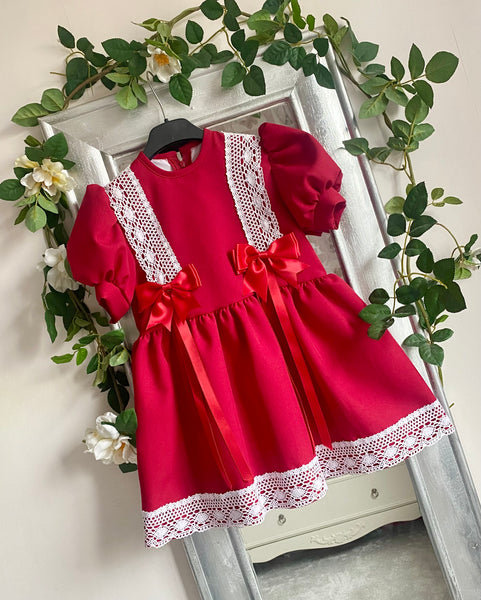 Mary Jane Lace Dress - Red