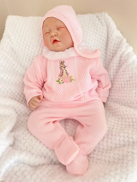 Flopsy Bunny knitted spanish style  Pink Set with bonnet