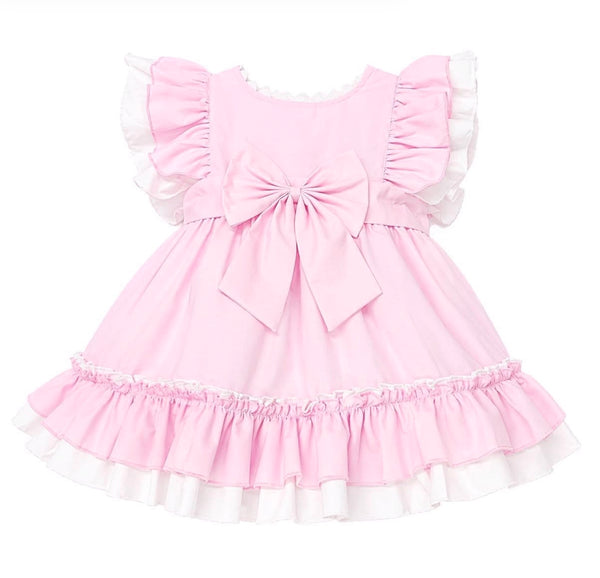 Wee Me Baby Girls Pink Frill Dress with Bow – Traditional Party Dress