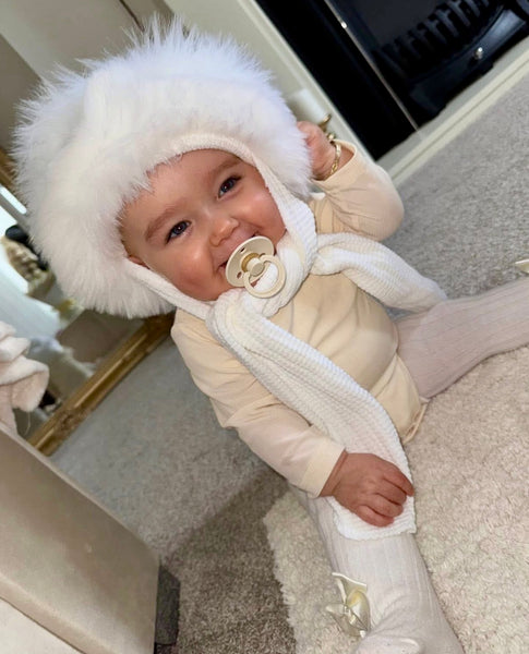 Baby Girls Faux Fur Hat - White