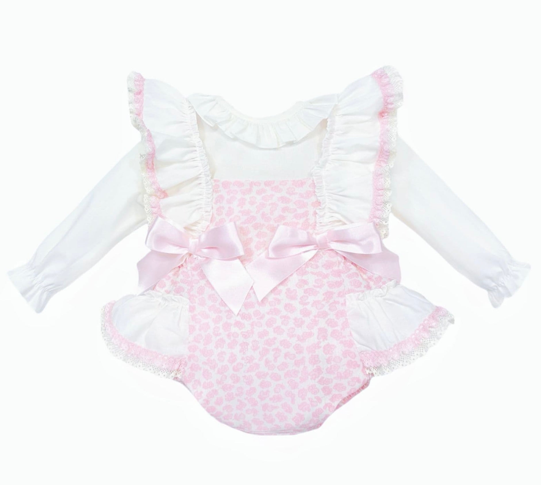 Wee me Baby Girls Pink Floral Frilly Shoulder Romper
