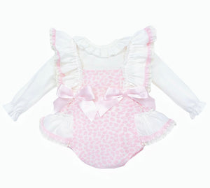 Wee me Baby Girls Pink Floral Frilly Shoulder Romper
