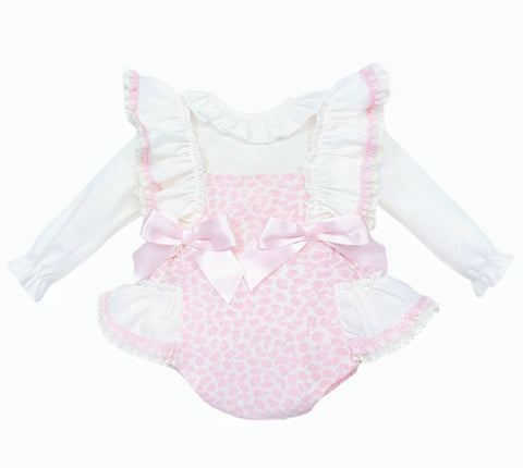 Wee me Baby Girls Pink Floral Frilly Shoulder Romper