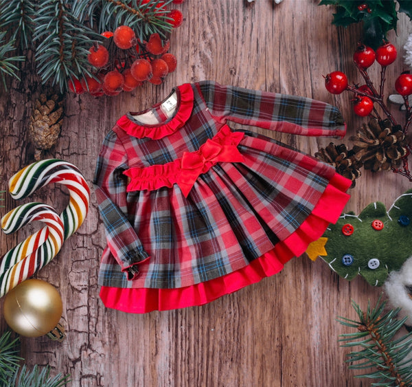 Ceyber Check Red Grey Frilly Dress