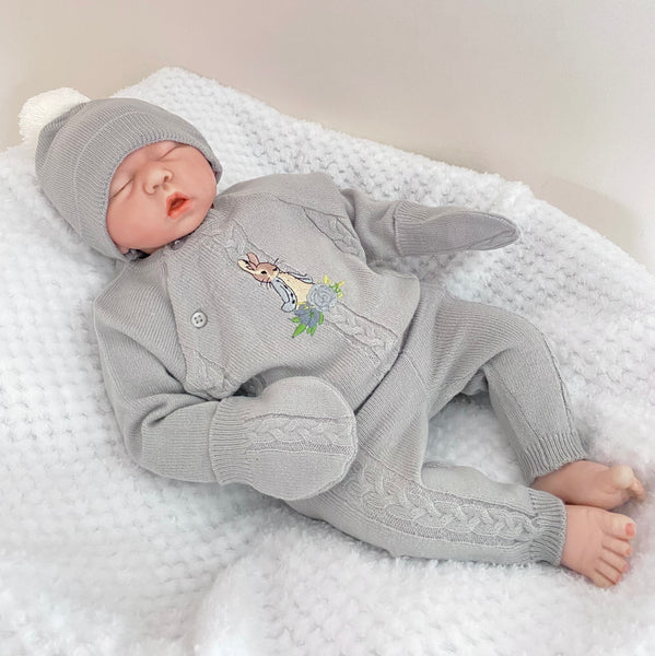 Peter Rabbit Baby Boys 4 piece fine knit Outfit  pram suit - Grey