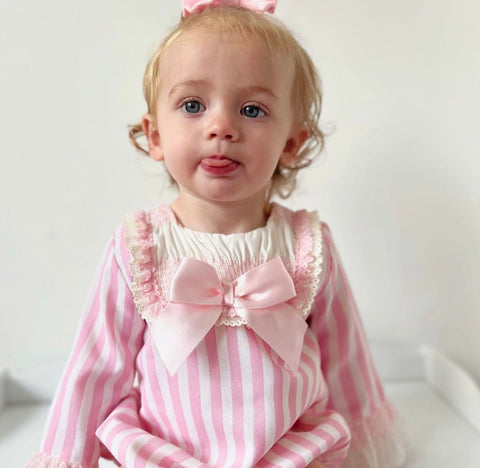 Wee Me Baby Girl Pink Stripe Smocked Romper