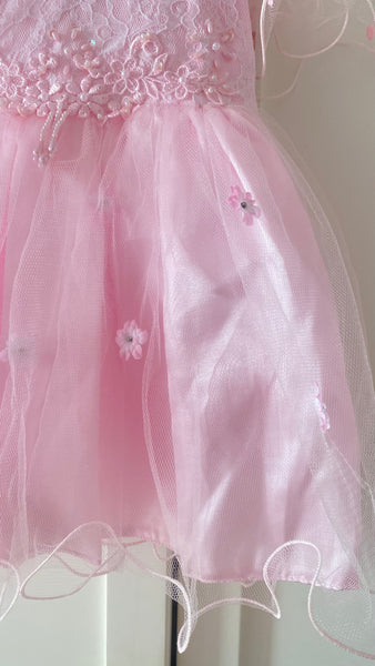Elegant Baby Girl Pink Lace & Tulle Party Dress with Floral Embellishments