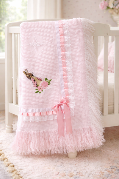 Flopsy Bunny Girls Luxury Satin Trim and Bows Large Shawl - Pink