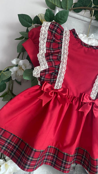 Frilly Baby Girls Red Tartan Dress