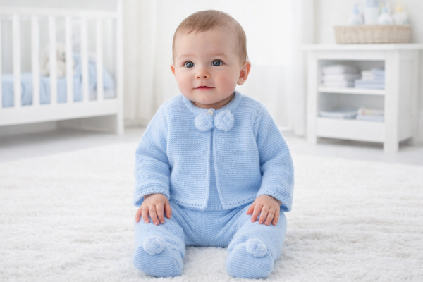 Dandelion Pom Pom Knitted Outfit - Blue