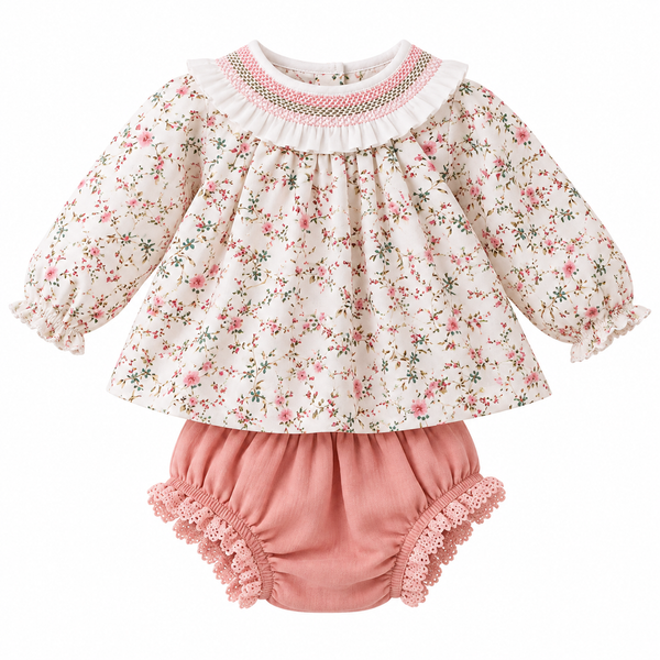 Baby Girls Vintage Floral Blouse & Pink Bloomers Set