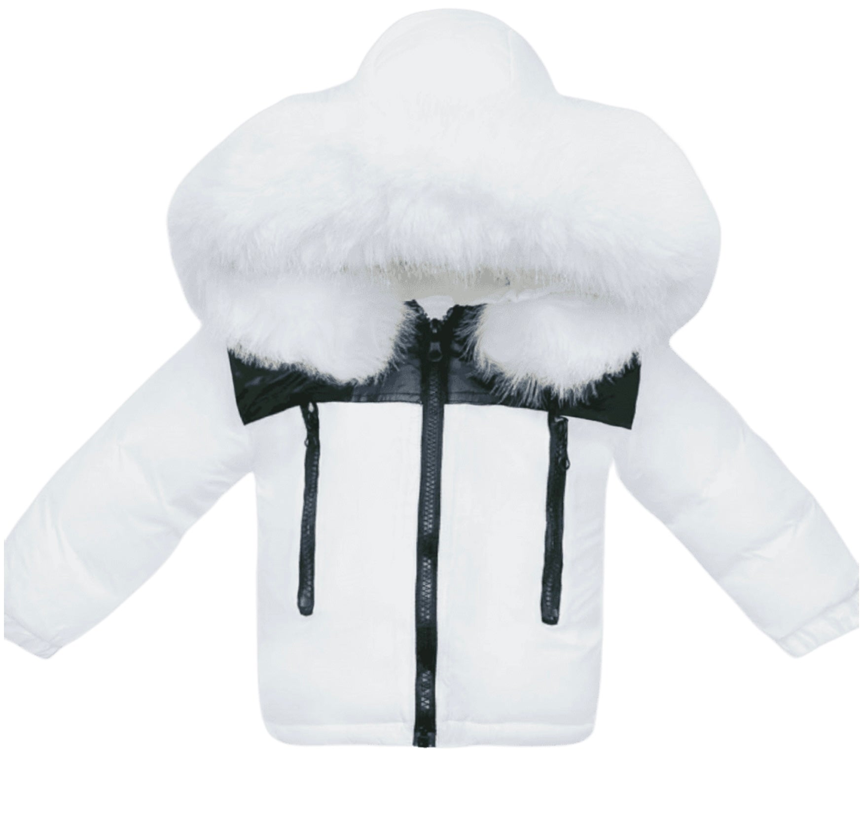 Wee Me Baby Boy White Puffer Coat with Faux Fur Hood big fitting