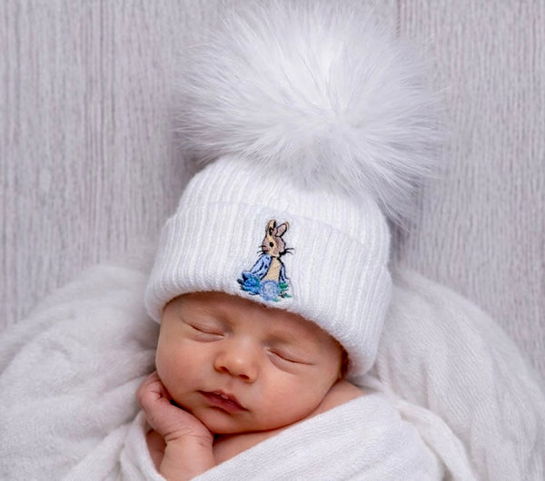 Peter Rabbit luxury Faux Fur Single Pom Hat 0m-24m