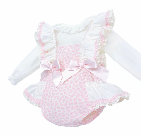 Wee me Baby Girls Pink Floral Frilly Shoulder Romper