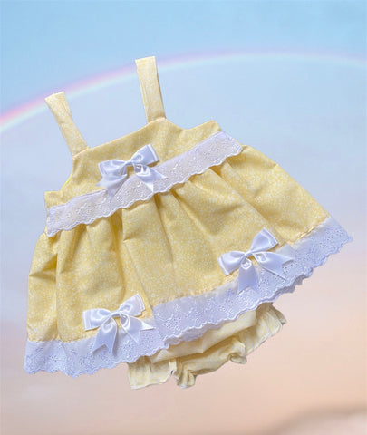 Baby Girls spanish Lemon  Two Piece Dress Set lace & bows