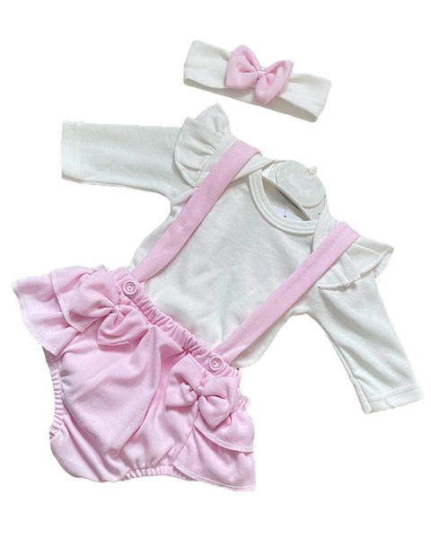 Baby Girl Pink Dungaree Outfit with Headband