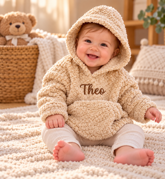 Baby Teddy Fleece Hoodie | Plain or Personalised | Beige