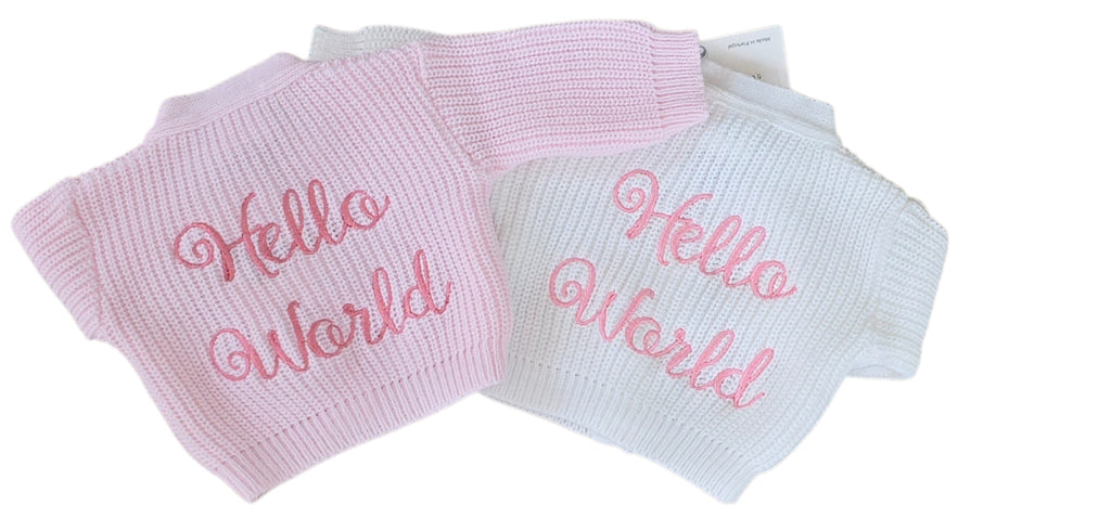 Premature Baby Girls 'Hello World' Ribbed Cardigan – Gillytots