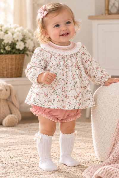 Baby Girls Vintage Floral Blouse & Pink Bloomers Set