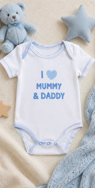 Baby Boys ‘I Love Mummy & Daddy’ Short Sleeve Bodysuit Pack of 3 – Blue