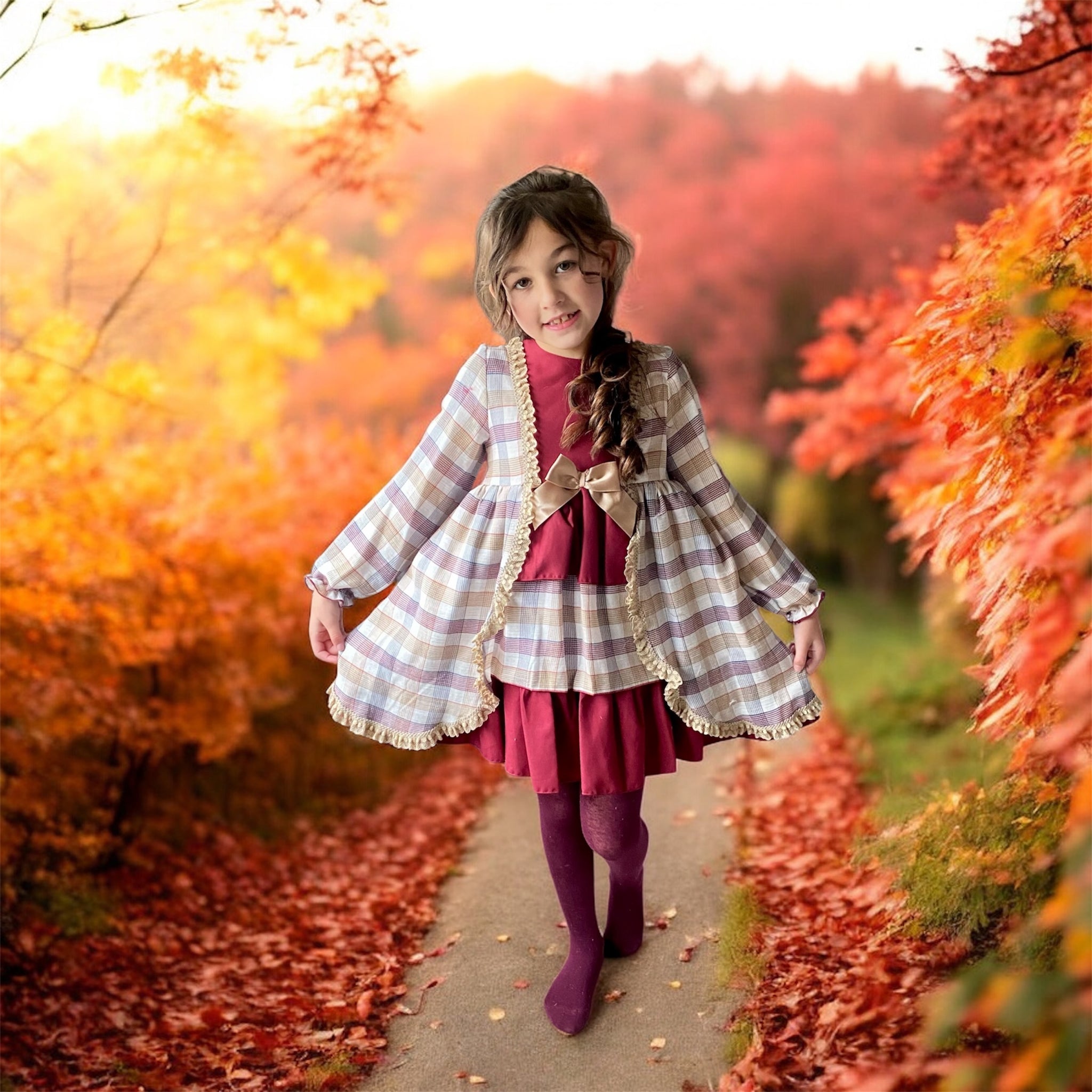 Ceyber Check Burgundy Layered Dress