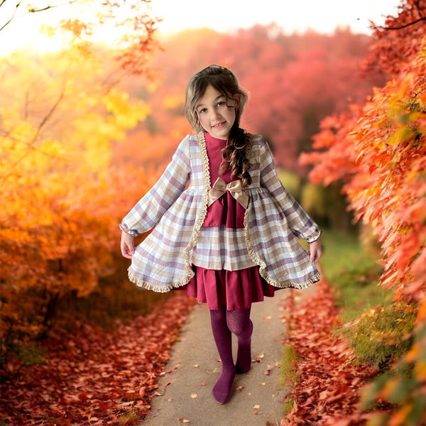 Ceyber Check Burgundy Layered Dress