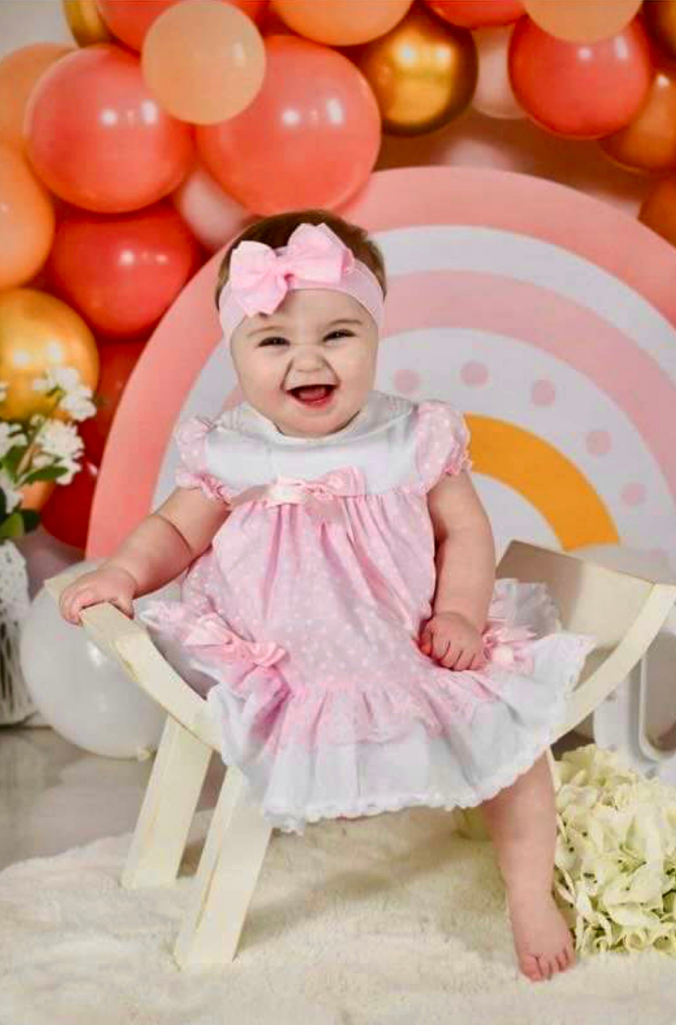 Baby Girls Polka Dot Pink frlly spanish traditional Dress REDUCED