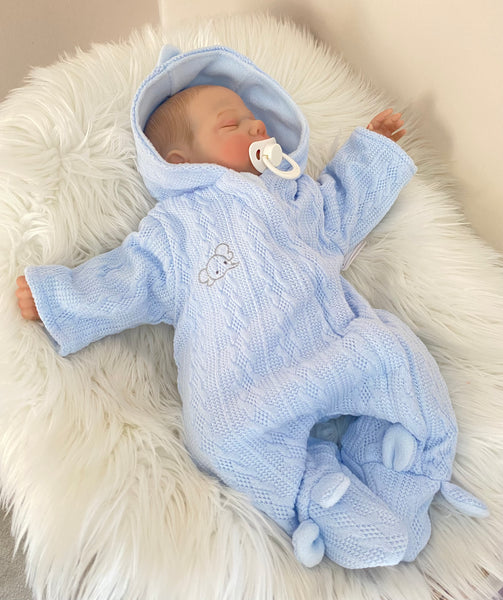 Premature Tiny Baby Boys Snowsuit / PramSuit - Elephant