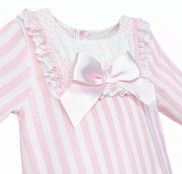 Wee Me Baby Girl Pink Stripe Smocked Romper