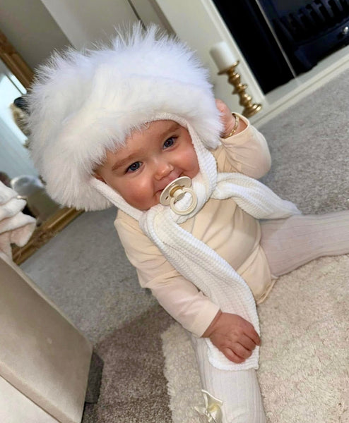 Baby Girls Faux Fur Hat - White
