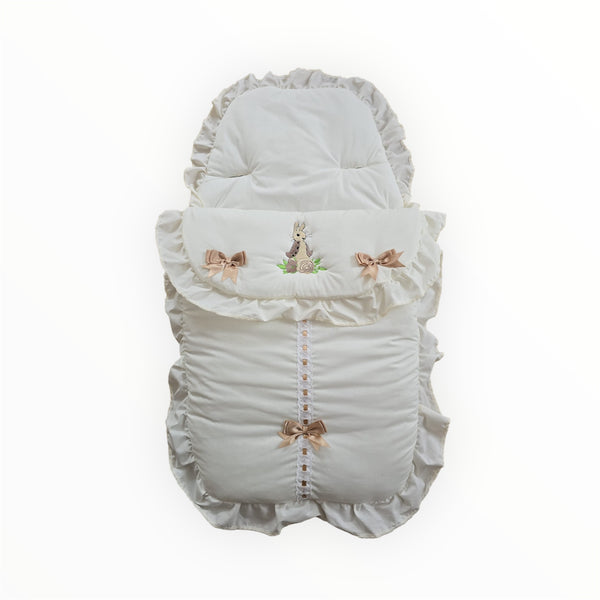 Luxury Baby Sleeping Bag with Embroidered Bunny & Satin Bows – Soft & Cozy Swaddle Wrap