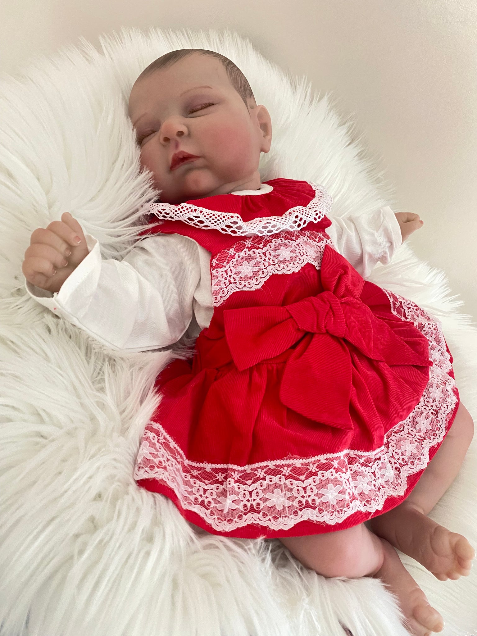 Baby Girls red romper Dress Set With Lace and Bow