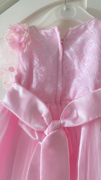 Elegant Baby Girl Pink Lace & Tulle Party Dress with Floral Embellishments