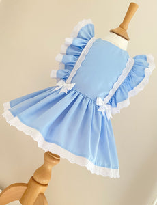 Frilly Sleeve Drop Waist Dress - Blue