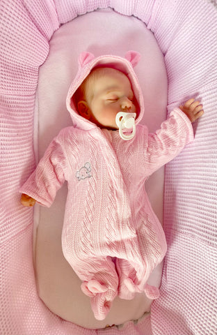 Premature Baby pink Girls fleece lined pram suit all in one