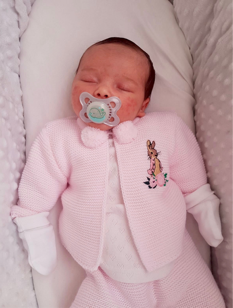 Flopsy Bunny knitted Pom Pom Outfit pram suit