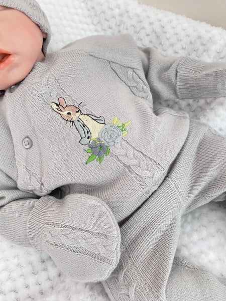 Peter Rabbit Baby Boys 4 piece fine knit Outfit  pram suit - Grey