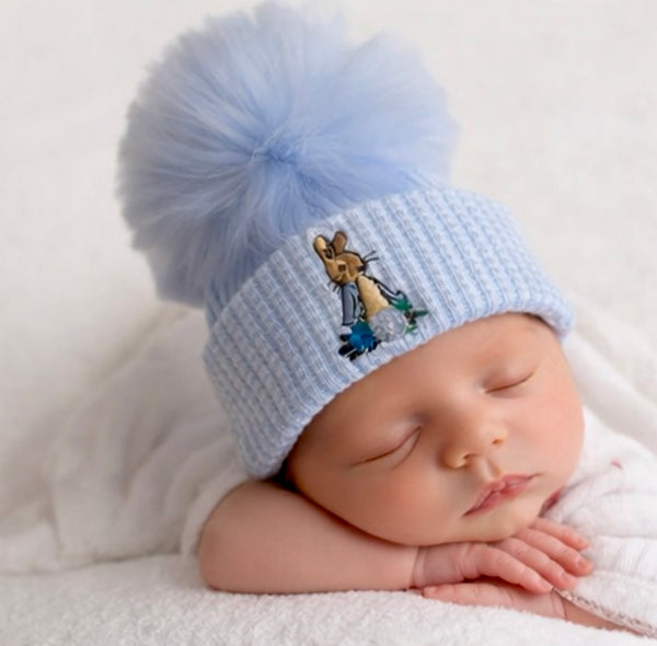 Peter Rabbit Baby Boys luxury Faux Fur Single Pom Hat