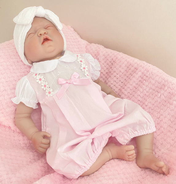 Baby Girls Pink cotton summer spanish  Romper With Bows - Daisy chain
