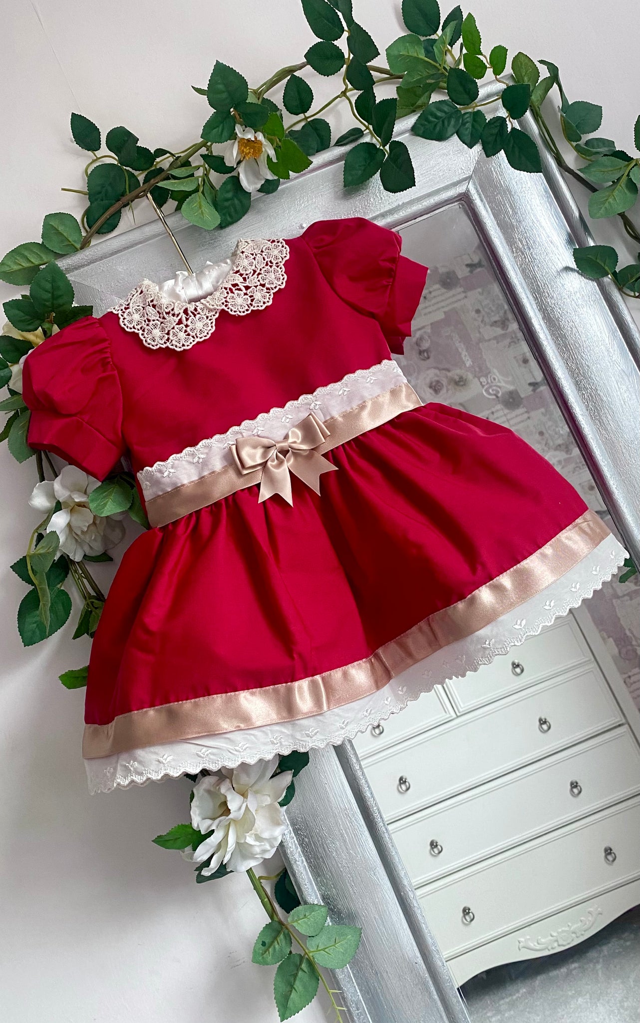 Baby Girls Drop waist Gold Trim Dress