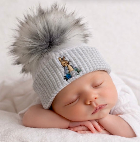Peter Rabbit Baby Boys luxury Faux Fur Single Pom Hat