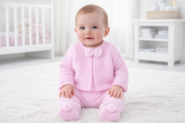 Dandelion Knitted Pom Pom pram suit  Outfit - Pink