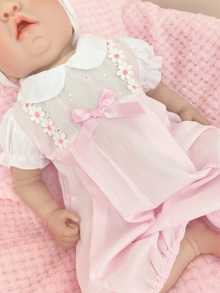 Baby Girls Pink cotton summer spanish  Romper With Bows - Daisy chain