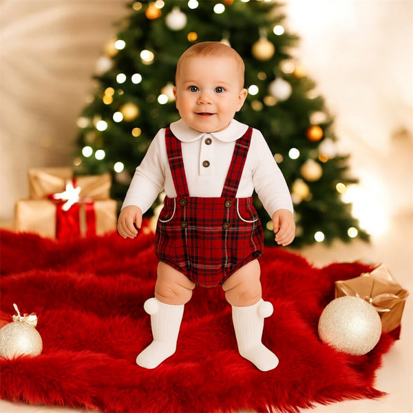 Baby Boys Red Tartan Short Romper